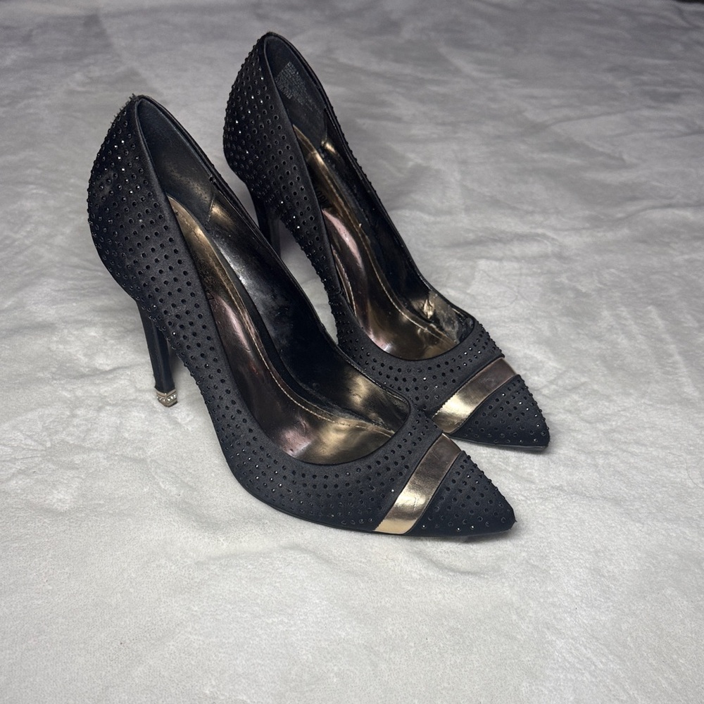 Jennifer Lopez Black and Gold Studded Heels